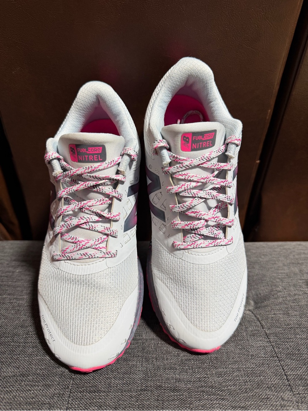 New Balance Women's Light Gray and Pink Trail Running Sneakers - Picture 4 of 10
